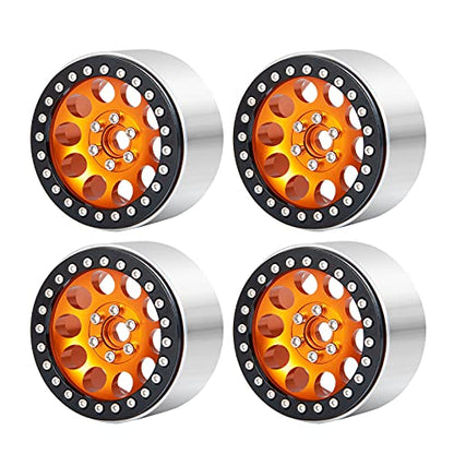 Aluminum 2.2" Beadlock Wheels Rims 35mm for 1/10 RC Crawler Truck Car SCX10,SCX10-II,TRX4,Wraith,4PCS (Orange) - color: Orange