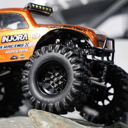INJORA -4.05mm Offset Stamped Steel 1.3" Wheels for 1/24 1/18 RC (Black) - color: Black