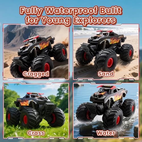 Waterproof Monster Truck Remote Control Car, 1:16 Bigger Amphibious RC Cars Toys, Long Battery 4WD All Terrain Off-Road Vehicle for 6 7 8 9 10 11 12+ Boys Girls Kids Ideal Birthday