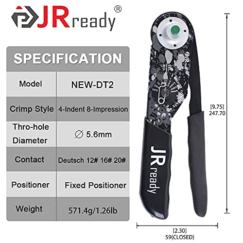 JRready NEW-DT2 Deutsch Crimp Tool for DTP, DT, DTM Connectors, Size 12, 16, 20 Solid Contacts. Equivalent to HDT 48 00 Deutsch Crimper(12-22AWG) - size: Crimping Tool(DT2)