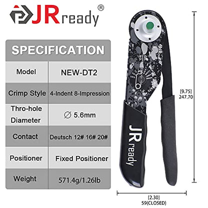JRready NEW-DT2 Deutsch Crimp Tool for DTP, DT, DTM Connectors, Size 12, 16, 20 Solid Contacts. Equivalent to HDT 48 00 Deutsch Crimper(12-22AWG) - size: Crimping Tool(DT2)