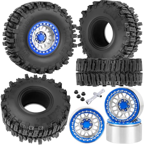 Aluminum 2.2 Wheel Tires for 1/10 SCX10 SCX10 II SCX10 III SCX10 Pro TRX4 TRX6 Gen7/8 D90 VS4-10 MST CFX RC Crawler Car,2.2 Beadlock Wheel Off Road Buggy Rally RC Truck Tires,Silver - color: Silver - (4pcs Tires)