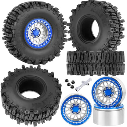 Aluminum 2.2 Wheel Tires for 1/10 SCX10 SCX10 II SCX10 III SCX10 Pro TRX4 TRX6 Gen7/8 D90 VS4-10 MST CFX RC Crawler Car,2.2 Beadlock Wheel Off Road Buggy Rally RC Truck Tires,Silver - color: Silver - (4pcs Tires)