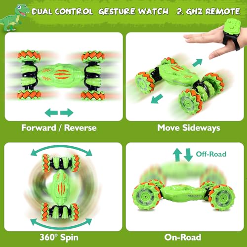 Gesture Sensing RC Stunt Car - Birthday for Boys, 6 7 8-12 13 14+ Year Old, 360 Rotating 4WD Twist Toys, Hand Controlled & Remote Control, with Light & Music