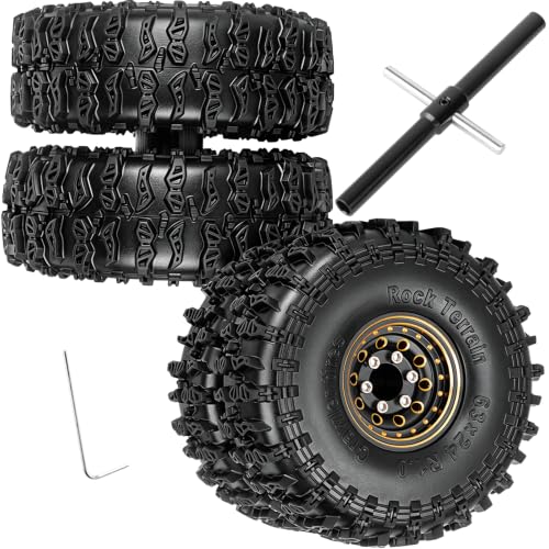 1.0 Beadlock Dually Wheels and Tires for 1/24 1/18 RC Crawler Car SCX24 TRX4M,Soft Mud Tires 1.0 Beadlock Tires Set Brass 1.0 Beadlock Wheels Double Wheels,4pcs,Style2 - style: Style2(4pcs)