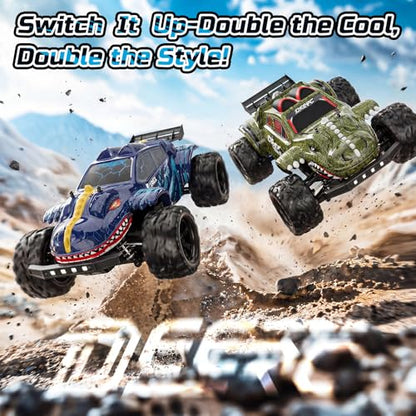 DEERC 9308E 1:16 Fast RC Cars for Boys Age 8-12 RC Monster Truck 40 KPH,All Terrain 4WD High Speed Dinosaur Truck 2 Car Shell,2.4Ghz Off-Road Remote Control Cars with 2 Batteries, Toy Gift for Kids