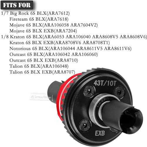 RC F/R Diff 43t &10t Input Gear Upgrades Part for 1/8 Kraton/Outcast/Talion 6S BLX EXB,Notorious 6S BLX,1/7 Mojave 6S BLX EXB,BigRock/Fireteam 6S BLX,Replace ARA310990 ARA310979,Red - color: Red(1set)