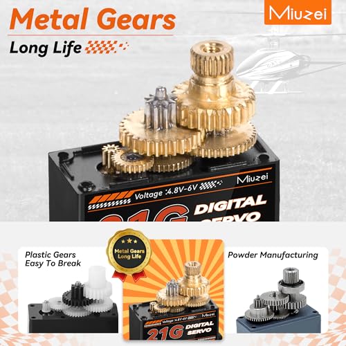 Micro Servo Motor 21G Metal Gear Steering for 1/16 1/14 RC Car 2Pcs | 4.3kg·cm Torque, 0.08sec/60°Speed. Mini Small Digital, 25T Horn, for Airplane Helicopter Plane Robot Boat Fixed-Wing.