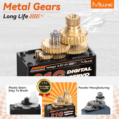 Micro Servo Motor 21G Metal Gear Steering for 1/16 1/14 RC Car 2Pcs | 4.3kg·cm Torque, 0.08sec/60°Speed. Mini Small Digital, 25T Horn, for Airplane Helicopter Plane Robot Boat Fixed-Wing.