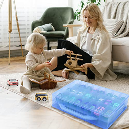 Double Sided Storage Case for 48 Cars, Matchbox Cars, Mini Toys, Small Dolls - Portable Transparent Case (Blue) - color: Blue-48