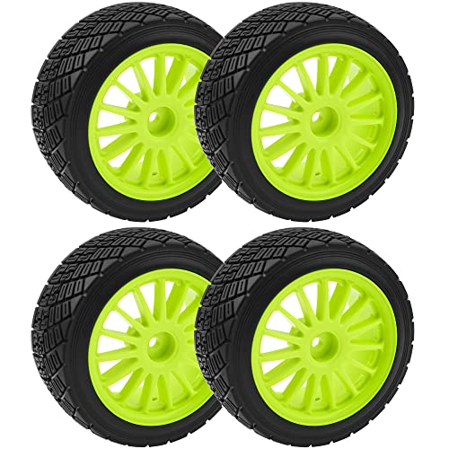 80mm/3.14" Rubber Tires & Plastic Wheel Rims 2.2 Inch 12mm Hex Hub Compatible with 1/10 HPI WR8 Off-Road Rally 1/14 WLtoys 124019 144001 1/16 Redcat Volcano RC Buggy (Green) - color: Green