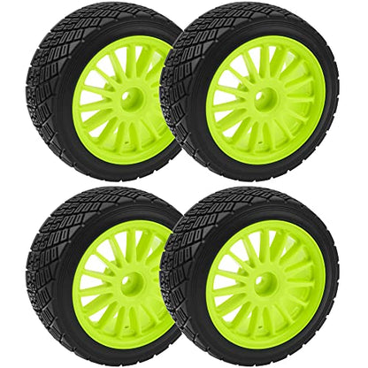 80mm/3.14" Rubber Tires & Plastic Wheel Rims 2.2 Inch 12mm Hex Hub Compatible with 1/10 HPI WR8 Off-Road Rally 1/14 WLtoys 124019 144001 1/16 Redcat Volcano RC Buggy (Green) - color: Green
