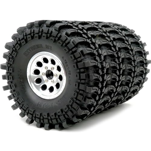 RC 1.9 Beadlock Wheels Rims Silver & XL Size 1.9 Tires 4.75" (121mm) Fit 1/10 Crawler Redcat Gen8 Traxxas TRX-4 Tamiay CC01 Axial SCX10 Mud Rock Crawler Badland Terrain, (4-Pack, Assembled) - color: Silver