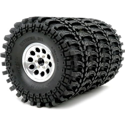 RC 1.9 Beadlock Wheels Rims Silver & XL Size 1.9 Tires 4.75" (121mm) Fit 1/10 Crawler Redcat Gen8 Traxxas TRX-4 Tamiay CC01 Axial SCX10 Mud Rock Crawler Badland Terrain, (4-Pack, Assembled) - color: Silver