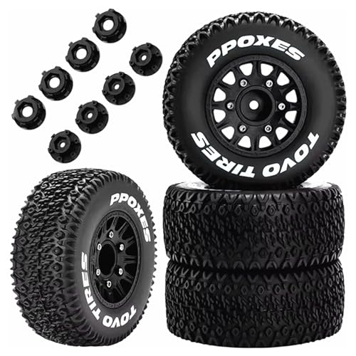 RC Short Course Truck Wheels and Tires with 12mm 14mm 17mm Hex Upgrade Parts for 1/10 Slash 2WD 4×4 Arrma Senton Axial Losi Redcat Rc4wd Hex RC Car.（Black）