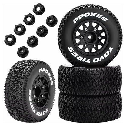 RC Short Course Truck Wheels and Tires with 12mm 14mm 17mm Hex Upgrade Parts for 1/10 Slash 2WD 4×4 Arrma Senton Axial Losi Redcat Rc4wd Hex RC Car.（Black）