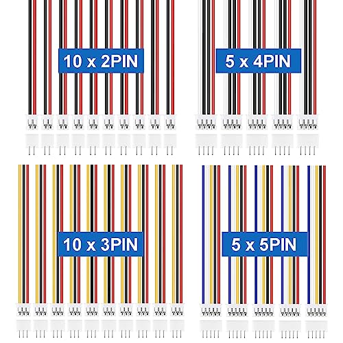 30 Pairs for JST PH 2.0 Connector Kit, 2/3/4/5 Pin Wire to Board Housing Male and Female Plug Adapter 30cm 26AWG with Socket