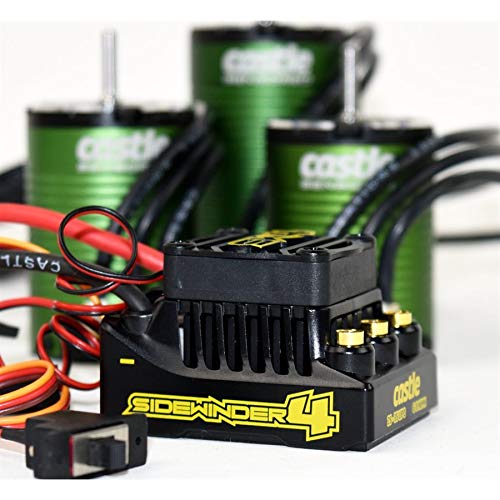 Castle Creations Sidewinder 4 Sensorless ESC & 1406 7700KV Brushless Motor Upgrade for 1/10 RC Vehicles On Road Edition, Black, Green