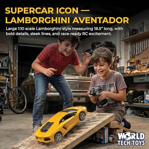 Lamborghini Aventador 1:10 Remote Control Sports Car, 2.4GHz, Full-Function | Officially Licensed Model Measures 16 x 7.5 x 4 in, Includes Rechargeable Car Battery; Remote Needs 3 AA, Ages 6+
