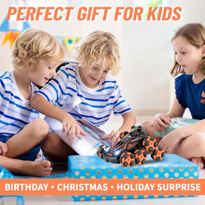 8WD Remote Control Stunt Car with Music Light Mist Spray, RC Drift Car Toys for Kids 6+, 2.4GHz Remote, Double Sided Driving, 360° Spins, Off-Road Stunt Vehicle, Birthday Gifts for Boys Girls - color: Orange
