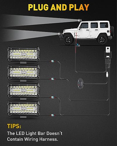 NAOEVO 7 Inch LED Light Bar, 480W 48,000LM LED Off Road/Fog Lights, 4 Pcs | Spot Flood Combo Waterproof LED Tractor Lights, Aluminum LED Work Lights with Bracket for Truck, Tractor, Boat, ATV, UTV - size: 4 Pcs