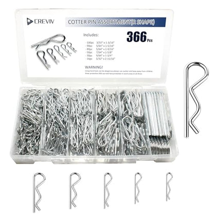 366pcs Cotter Pin Assortment Kit, 6 Sizes R Clip Pin Set | R Clip R Pin Set, Galvanized Carbon Steel, Hairpin Clips, 5/32" 9/64" 7/64" 5/64" 3/32"