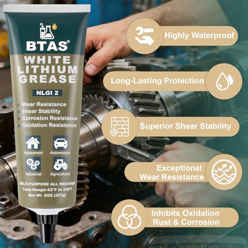 BTAS White Lithium Grease,Lubricant for Automotive Chassis Ball Joints, Tie rods, Suspension Assemblies, Wheel Bearings & Gears,Ideal for Automotive, Marine, Industrial & Home Use NLGI 2 8 oz - size: 8 oz