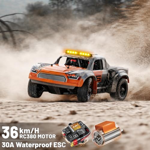 1:16 Beginner RC Cars,4WD Drift All Terrain Remote Control Car Short Course RC Truck, Up to 36 km/h,2.4GHz RTR, 2×7.4V 1300mAh Batteries, 2 Tire Sets , Metal Drivetrain,for Adults and boys age 8-12