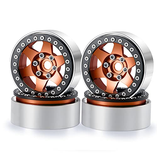 4PCS Aluminum 1.9" Beadlock Wheels Rims Upgrades for Axial SCX10 II III,TRX4 - color: Brown