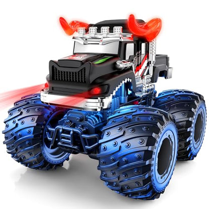 BAODLON Remote Control Monster Car, 2.4GHz RC Bull Monster Truck Toys for 3 4 5 6 7 8 Years Old Boys Kid, All Terrain RC Truck Off Road with Spray, Light, Rechargeable Battery, Christmas Birthday Gift - style: Bull