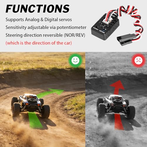 RC Car Gyro Module Mini Gyro Stabilizer Automatic Stability Control Gyro Sensitivity Adjustable for RC Crawlers Drift Cars and Boats