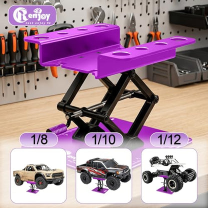 RC Stand Lift Lower with 3-Slot Screw Tray for 1/8 1/10 1/12 Scale, Purple | Aluminum RC Car Work Stand Repair Tool Set for RC Cars Crawler Truck Traxxas TRX4 Axial SCX10 Upgrade - color: Purple, With 3-slot Screw Tray