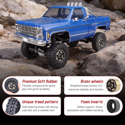 HobbyPark Brass 1.0 Beadlock Wheels & Tires for 1/18 TRX4M Upgrades Parts 1/18 SCX24 1/24 RC Crawler Replacement, Set of 4 (Type D) - style: Type D
