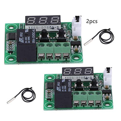FainWan 2pcs W1209 12V DC Digital Temperature Controller Board Micro Thermostat -50-110°C Electronic Module Switch with 10A One-Channel Relay and Waterproof Compatible with Ar-duino Rasp-Berry Pi