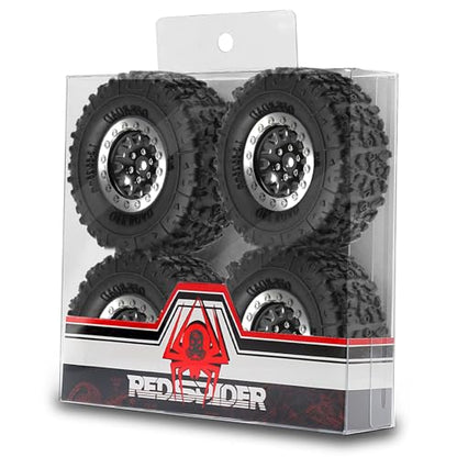 REDSPIDER 1.3 Aluminium Alloy Beadlock Wheels and Crawler Tires 1/24 RC Muddy Swamp Tyre 7mm Hex Fit for 1/18 1/24 Axial Trx4m SCX24 AX24 FCX24 RC Crawler XC-1 RTR CR-18P EVO (Black) - color: Black