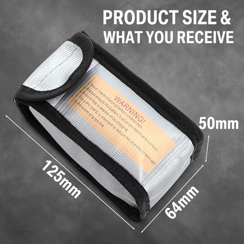 Aliceset 8 Pcs Lipo Battery Bag Lithium Battery Storage, Fireproof and Explosion Proof Bags Guard Safe Pouches 125 mm for Charging Home Travel Office Supplies - size: 125 x 50 x 64 mm
