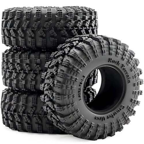 1.3” RC Tires - 70x26mm All Terrain Tyres 4-Pack for TRX4M SCX24 Crawlers | Soft Sticky Rubber Tyre with Foam Insert for Mud/Rock Climbing Compatible with 1/18 1/24 AX24 TRX4M SCX24 FCX24 Micro Crawler
