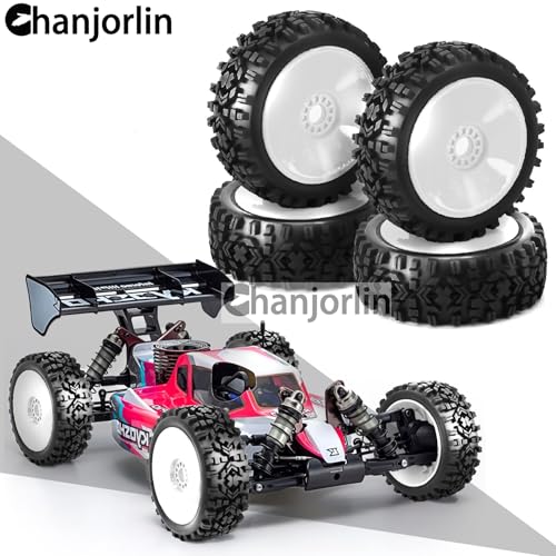 1/8 Buggy Tires OD 118mm and Wheels 17mm Hex Rubber RC Off Road Tyres for 1:8 Scale Buggy Truck Car HSP Kyosho MP10 VRX HPI Hobao ARRMA Typhon 6S 3S Talion Traxxas Losi 8ight 4PCS (Green) - color: Green