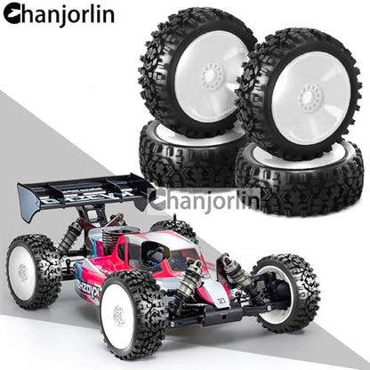 1/8 Buggy Tires OD 118mm and Wheels 17mm Hex Rubber RC Off Road Tyres for 1:8 Scale Buggy Truck Car HSP Kyosho MP10 VRX HPI Hobao ARRMA Typhon 6S 3S Talion Traxxas Losi 8ight 4PCS (Green) - color: Green