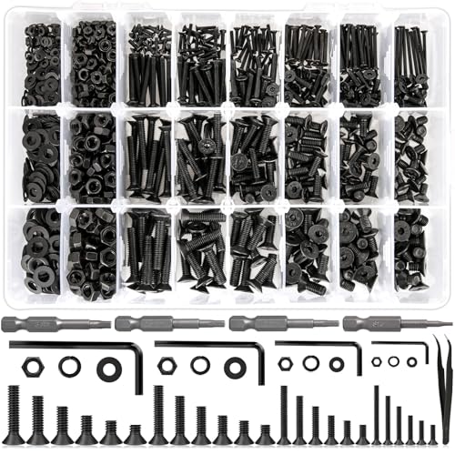 1700Pcs Screws Assortment Hex Socket Flat Head 24 Size M2 M3 M4 M5 Black Screws, Nuts and Bolts, 10.9 Alloy Steel 8MM to 25MM Metric Bolt Assortment Machine Screws, 8/10/12/16/20/25mm - size: C. M2 M3 M4 M5