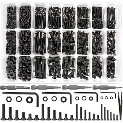 1700Pcs M2 M3 M4 M5 Hex Socket Flat Head Screws Assortment Kit | 24 Sizes 8mm to 25mm, 10.9 Alloy Steel Metric Bolt Assortment Machine Screws Nuts & Washers, Includes Allen Wrench Drill Bits - size: C. M2 M3 M4 M5