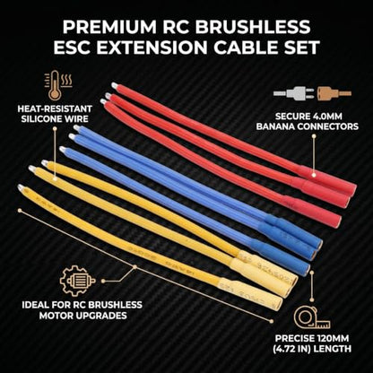 Drfeify ESC Extension Cable, 14AWG 4.0mm Banana Female Connector with 9Pcs Silicone Wire Set, for RC Brushless Motor