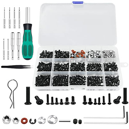 GLOBACT 531PCS RC Screw Kit RC Repair Tool for 1/8 1/10 1/12 1/16 RC Car | Fits Axial Redcat HPI Arrma Losi RC4WD