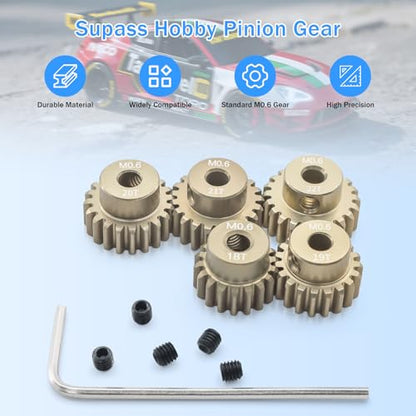 M0.6 Pinion Gear Set 3.175mm 18T 19T 20T 21T 22T Aluminum Alloy Metal Pinion Motor Gear for 1/10 RC Car Motor (5PCS) - size: 18T 19T 20T 21T 22T
