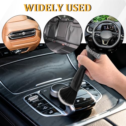 Universal 2 in 1 Duster for Car Clean, Car Detailing Brush, Double Head Soft Car Interior Detailing Brush Dust Brush, Car Double Head Clean Brush for Air Vents Dashboard Screen (Black) - color: Black