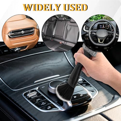 Universal 2 in 1 Duster for Car Clean, Car Detailing Brush, Double Head Soft Car Interior Detailing Brush Dust Brush, Car Double Head Clean Brush for Air Vents Dashboard Screen (Black) - color: Black