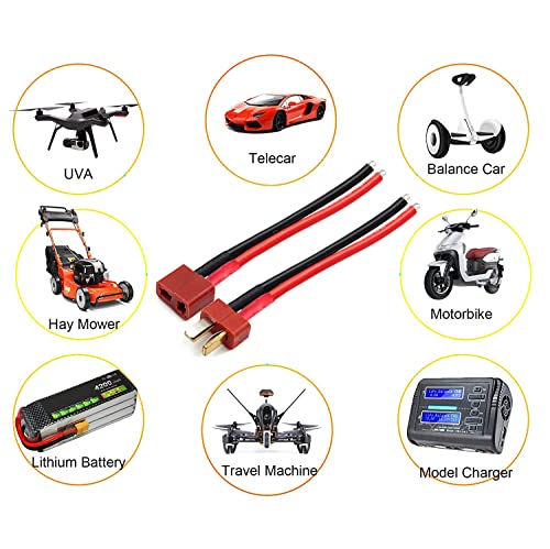 5 Pairs T Plug Connector Female and Male with 14AWG Silicon Wire | for RC Lipo Battery Cable Drone,RC Airplane Quadcopter Car Boat Lipo Battery connectors - size: T cable