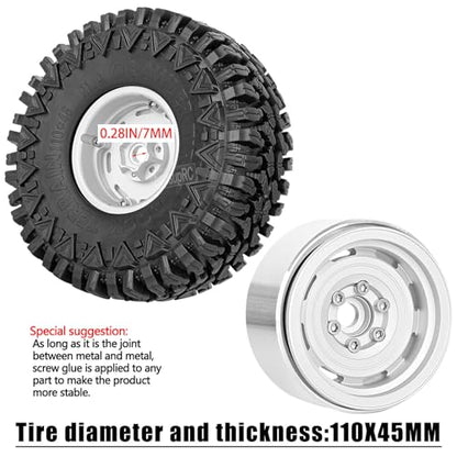 (4PCS) Aluminum 1.9 Beadlock Wheel Rims Heavy Duty for 1/10 SCX10 SCX10 II SCX10 III TRX4 D90 90046.Wheels Rim 1.9inch Beadlock Tires Wheel Hub Rim,Silver - color: Silver