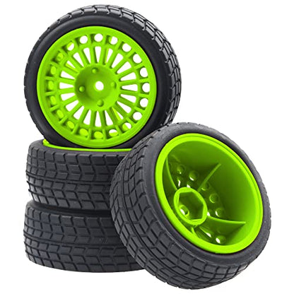 OD2.75'' Nylon 12mm Hex Hub Wheel Rims & Rubber Tires Compatible with HSP Tamiya HPI Traxxas 1/10 1/12 On-Road Car,WLtoys 144001 A959 124018 LaTrax RC Buggy (Green) - color: Green