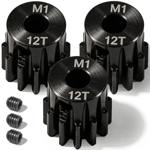M1 Gear 12T 5mm Bore 3-Pack – High-Precision Hardened Steel Motor Pinion Gear for 1/8 1/10 RC Crawler, Monster Truck, Short Course Truck & Boat (Compatible with Traxxas Axial, FMS, HSP Redcat Losi) - style: M1 3Pcs 12T